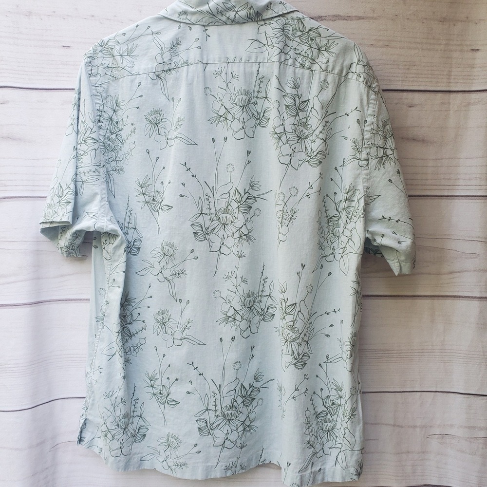 Saks Fifth Avenue Mens XL Linen Blend Floral Botanical Button Down Shirt Blue